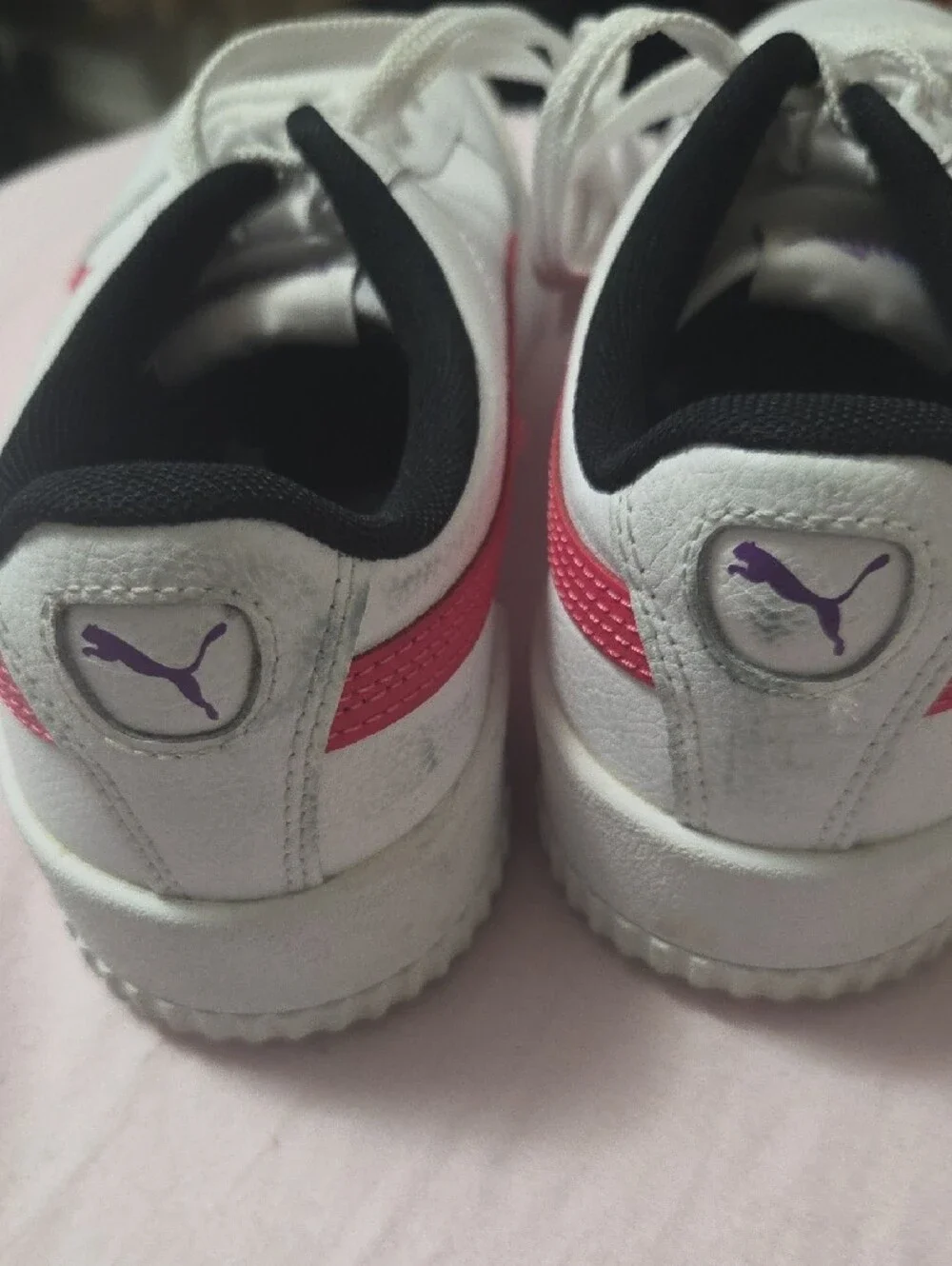 Puma White Sneakers with Pink and Purple Accents